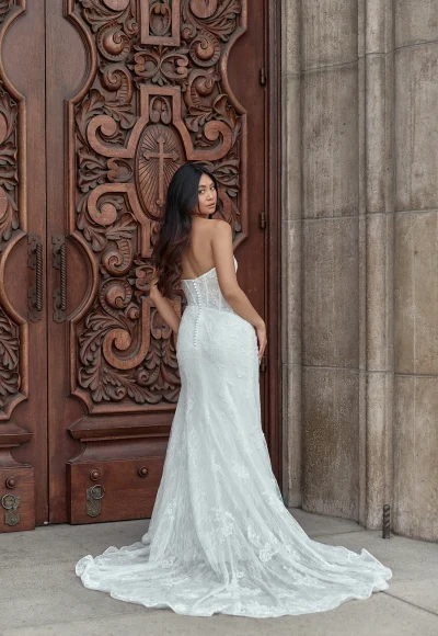 Chic And Romantic Lace Sheath Wedding Dress With Slit by Essense of Australia - Image 2