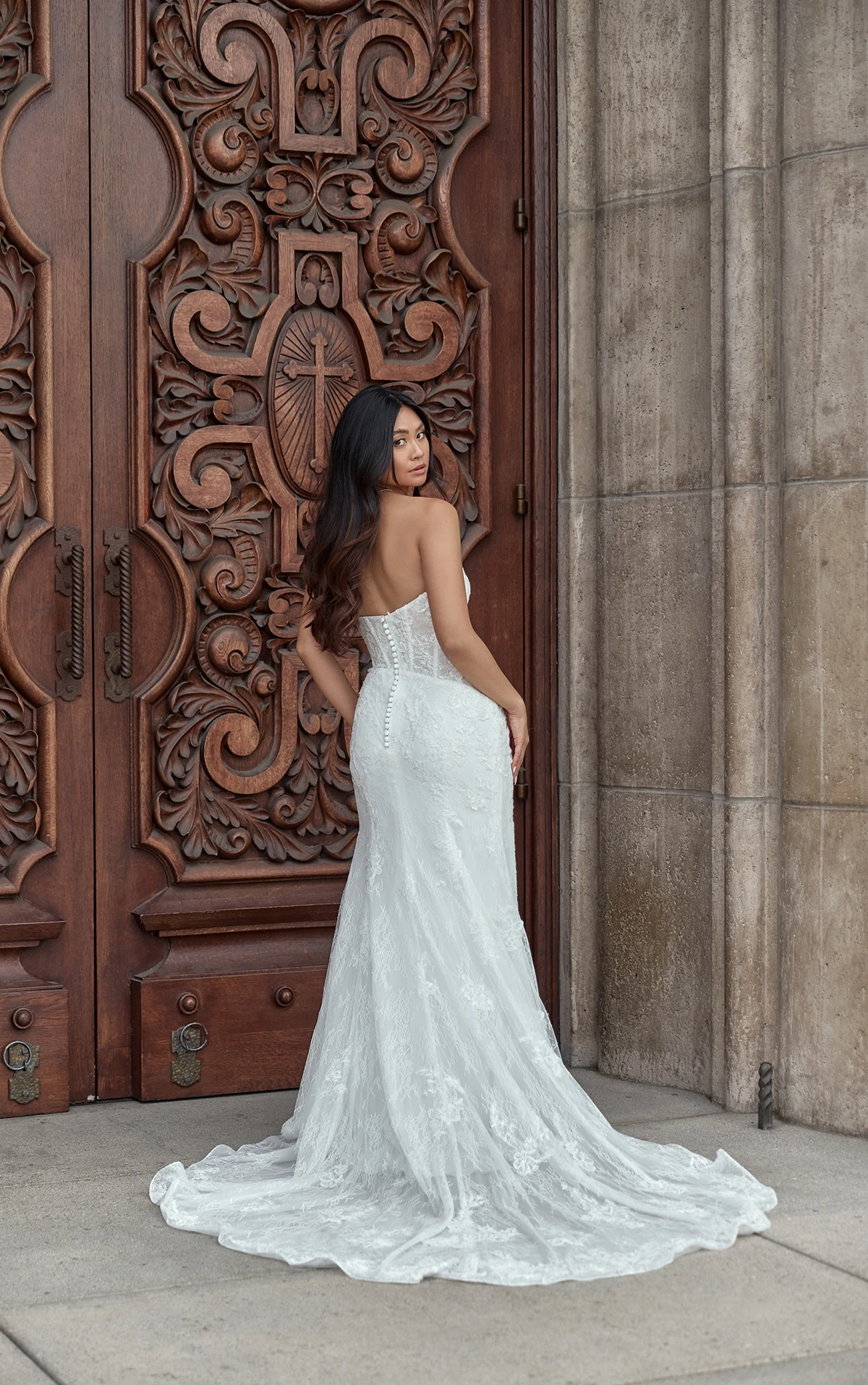 Chic And Romantic Lace Sheath Wedding Dress With Slit by Essense of Australia - Image 2