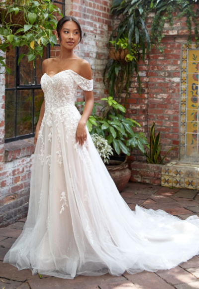 Romantic Off-the-Shoulder Floral A-Line Wedding Dress by Essense of Australia