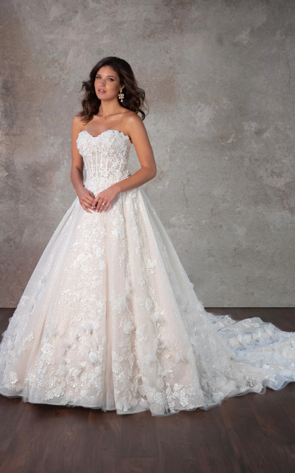 Romantic And Feminine 3D Floral Ball Gown by Essense of Australia - Image 2