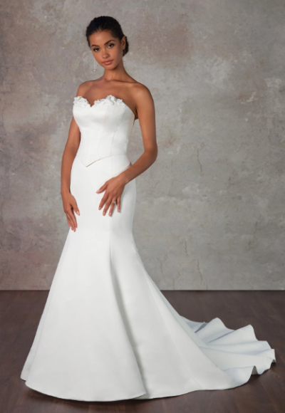 Simple And Modern 3D Floral Fit-and-Flare Wedding Dress With Buttons by Essense of Australia