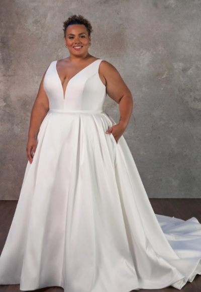 Classic And Simple V-Neck Ball Gown With Pockets And Buttons by Essense of Australia