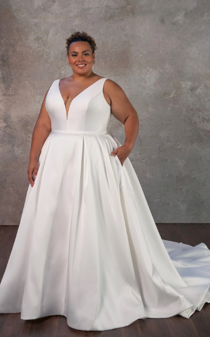 Classic And Simple V-Neck Ball Gown With Pockets And Buttons by Essense of Australia - Image 1