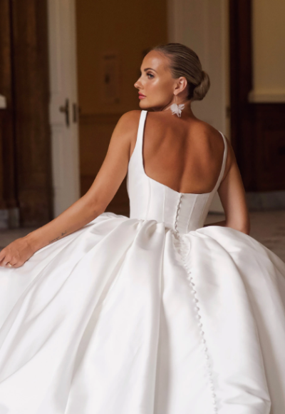 Timeless Basque-Waist Silk Ball Gown With Buttons by Essense of Australia - Image 2