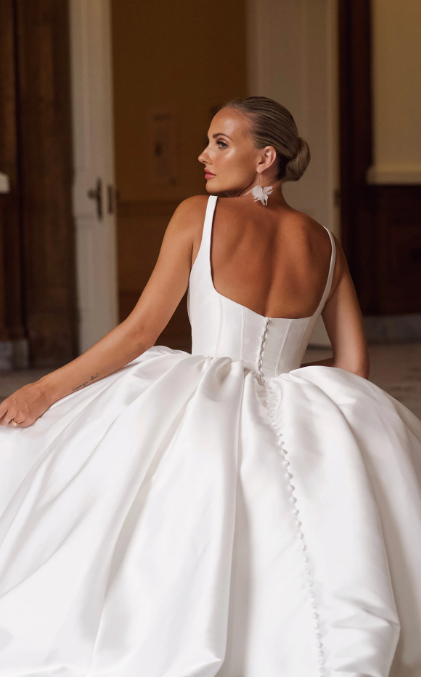 Timeless Basque-Waist Silk Ball Gown With Buttons by Essense of Australia - Image 2