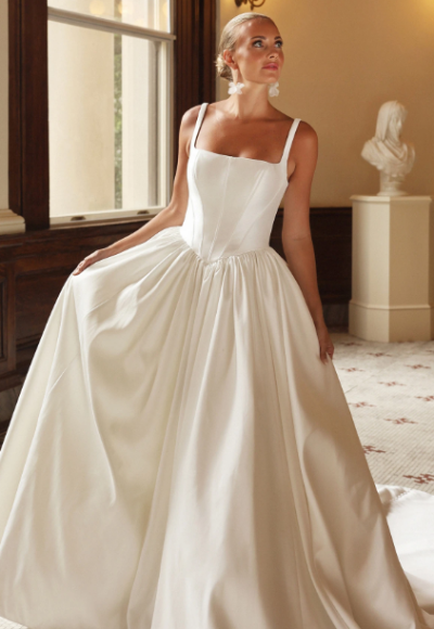 Timeless Basque-Waist Silk Ball Gown With Buttons by Essense of Australia