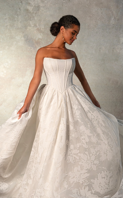 Romantic Floral-Embossed Organza Ball Gown by Essense of Australia - Image 1