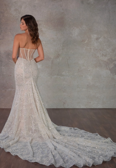 Sparkly Fit-and-Flare Wedding Dress With Sheer Back And Buttons by Essense of Australia - Image 2