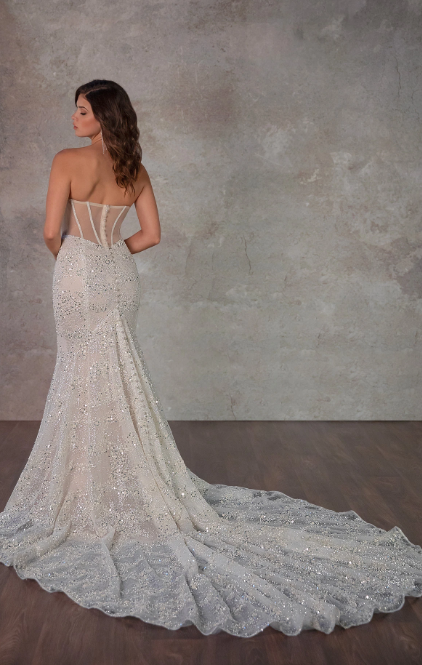 Sparkly Fit-and-Flare Wedding Dress With Sheer Back And Buttons by Essense of Australia - Image 2