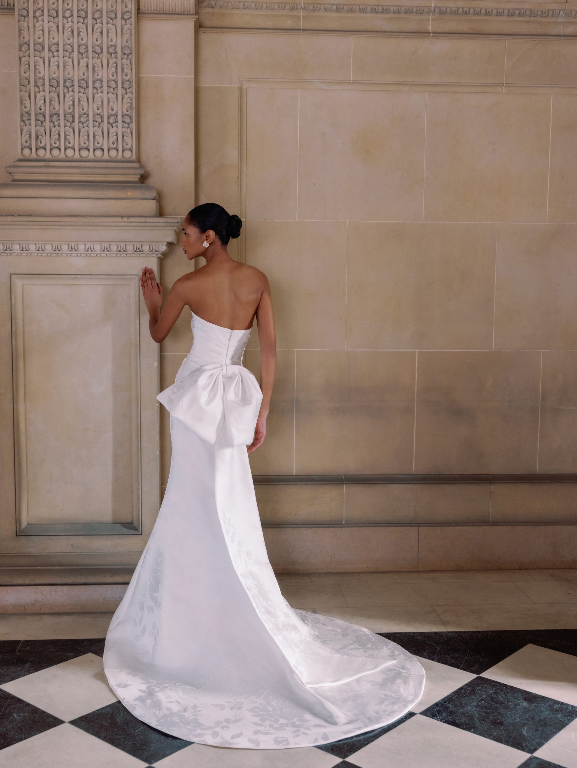 Hand-Draped Jacquard Fit-and-Flare Wedding Dress With Bow by Sareh Nouri - Image 2