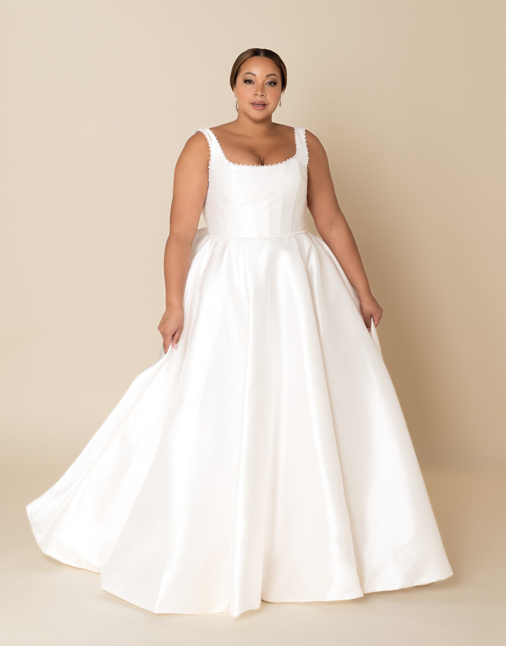 Timeless and Simple Square-Neck Ball Gown With Bow by Kleinfeld Collection - Image 1