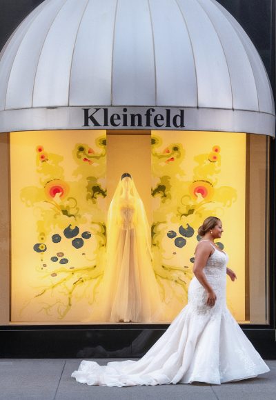 Unique and Sparkly Fit-and-Flare Wedding Dress With Overskirt by Kleinfeld Collection - Image 2