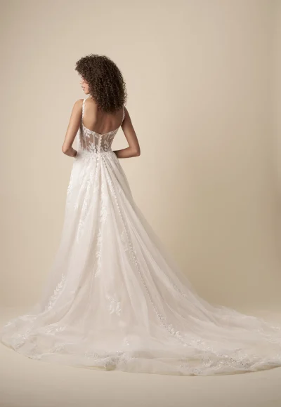 Unique and Sparkly Fit-and-Flare Wedding Dress With Overskirt by Kleinfeld Collection - Image 4