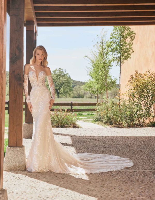 Romantic and Modern Fit-and-Flare Wedding Dress With Detachable Sleeves by Alberto Palatchi - Image 1