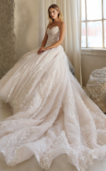 Dramatic Basque-Waist Pearl And Floral Ball Gown by Martina Liana Luxe - Image 1