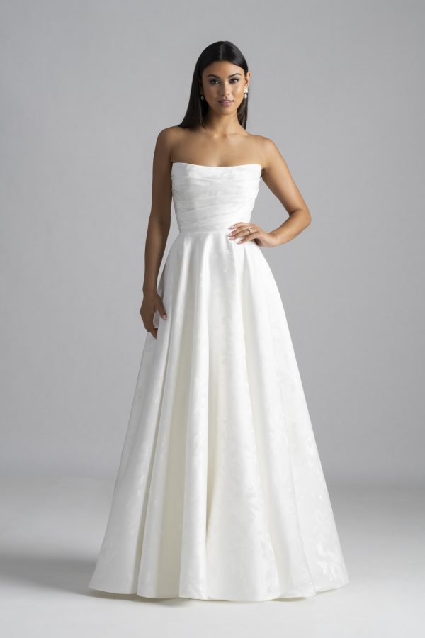 Chic And Romantic Floral Jacquard A-Line Wedding Dress With Detachable Straps by Madison James - Image 1