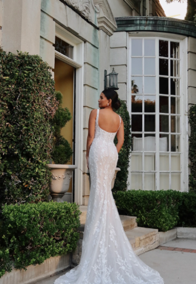 Chic And Romantic Square-Neck Floral Sheath Wedding Dress by Martina Liana - Image 2