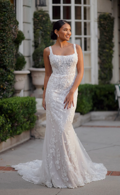 Chic And Romantic Square-Neck Floral Sheath Wedding Dress by Martina Liana - Image 1