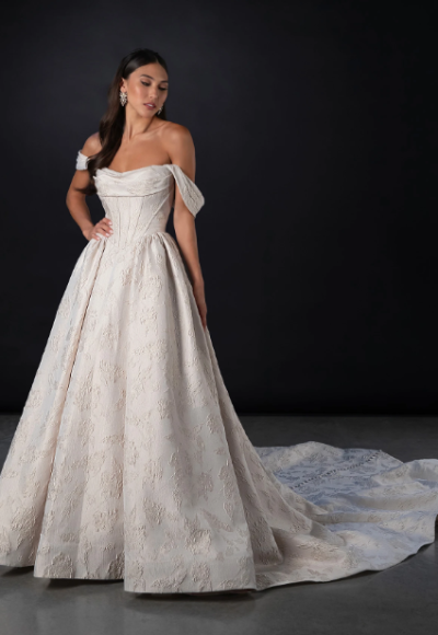 Elegant And Regal Basque-Waist Jacquard Ball Gown With Buttons by Martina Liana