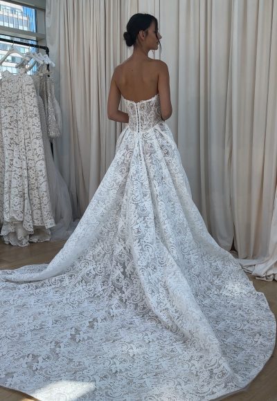 Chic And Feminine Pearl-Adorned Lace Basque-Waist Ball Gown by Netta BenShabu Elite Couture - Image 2