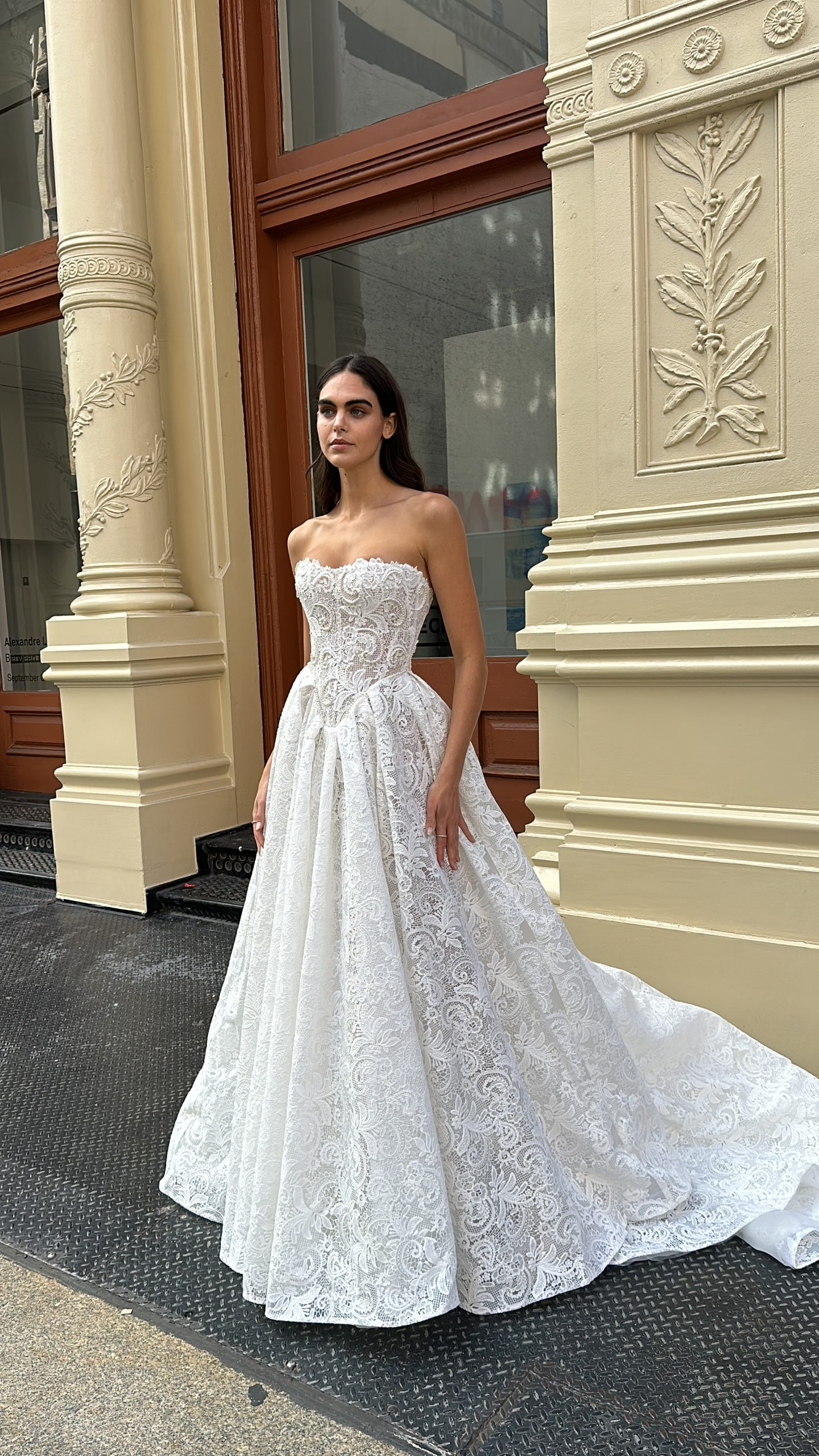 Chic And Feminine Pearl-Adorned Lace Basque-Waist Ball Gown by Netta BenShabu Elite Couture - Image 1