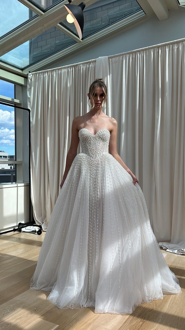 Pearl Embellished Basque-Waist Ball Gown by Netta BenShabu Elite Couture - Image 1