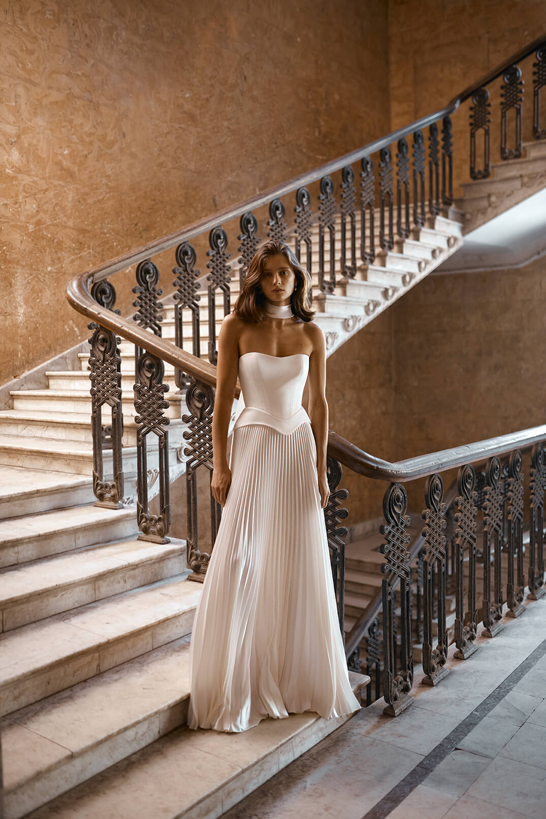 Chic And Simple Silk A-Line Wedding Dress With Neck Scarf by Alon Livné - Image 1