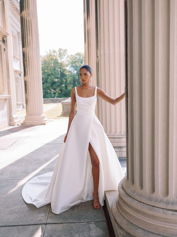 Simple And Timeless Square-Neck A-Line Wedding Dress With Slit by Sareh Nouri - Image 1