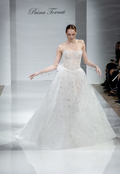 Strapless Floral Organza A-Line Wedding Dress by Pnina Tornai