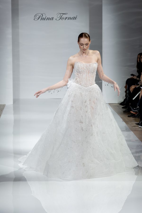 Strapless Floral Organza A-Line Wedding Dress by Pnina Tornai - Image 4