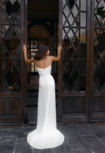 Chic And Contemporary Satin Sheath Wedding Dress With Slit by Alon Livné - Image 2