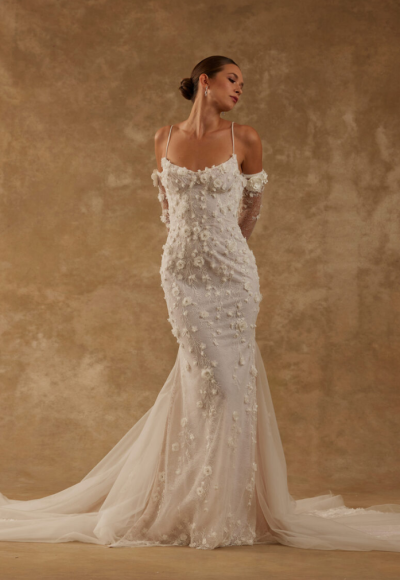 Romantic And Sexy 3D Floral Fit-and-Flare Wedding Dress by Verdin Bridal New York