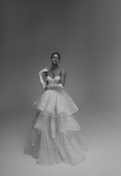 Feminine And Whimsical Lace Tiered Ball Gown by Tal Kedem Bridal Couture