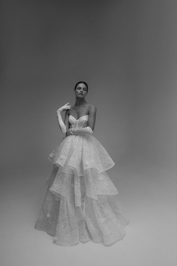 Feminine And Whimsical Lace Tiered Ball Gown by Tal Kedem Bridal Couture - Image 4