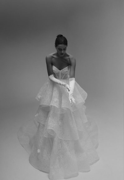 Feminine And Whimsical Lace Tiered Ball Gown by Tal Kedem Bridal Couture - Image 2