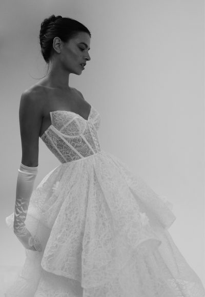 Feminine And Whimsical Lace Tiered Ball Gown by Tal Kedem Bridal Couture - Image 3