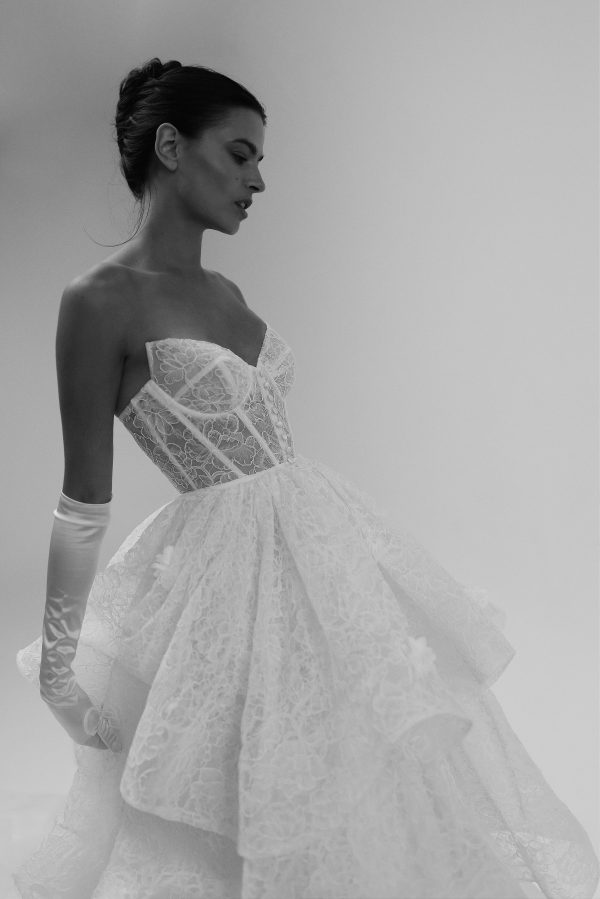 Feminine And Whimsical Lace Tiered Ball Gown by Tal Kedem Bridal Couture - Image 3