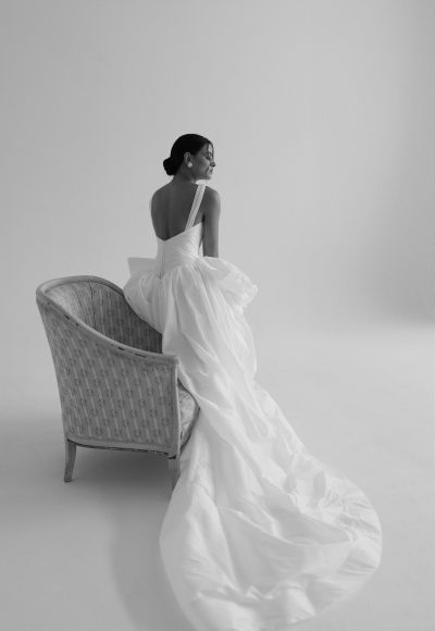 Sophisticated And Dramatic V-Neck A-Line Wedding Dress With Bow by Tal Kedem Bridal Couture - Image 2