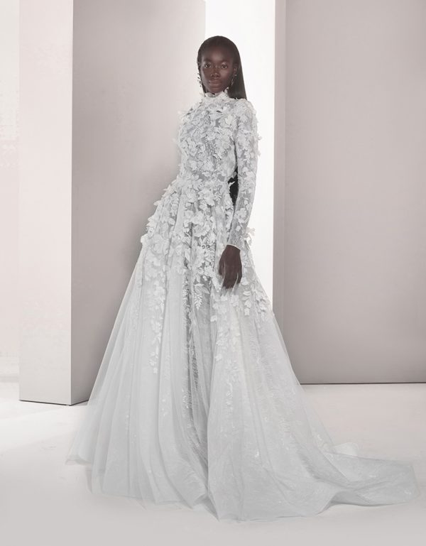 Couture High-Neck Long Sleeve Lace A-Line Wedding Dress by Tony Ward - Image 1