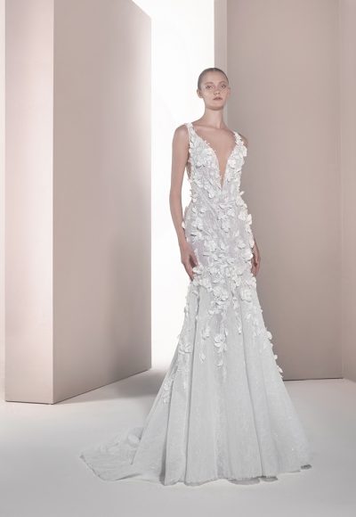 Romantic 3D Floral Fit-and-Flare Wedding Dress With Open Back by Tony Ward