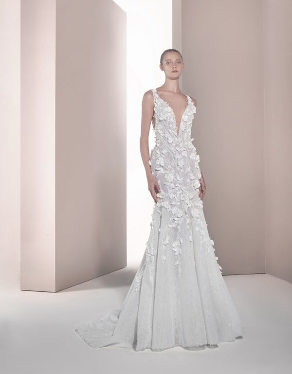 Romantic 3D Floral Fit-and-Flare Wedding Dress With Open Back by Tony Ward - Image 1