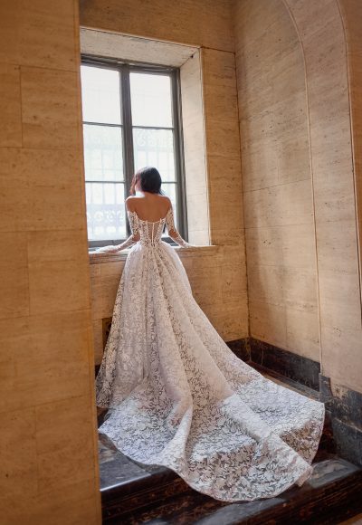 Romantic And Dramatic Basque-Waist Lace Ball Gown With Detachable Sleeves by Love by Pnina Tornai - Image 2