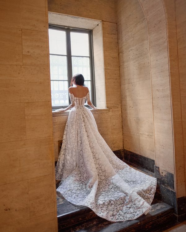 Romantic And Dramatic Basque-Waist Lace Ball Gown With Detachable Sleeves by Love by Pnina Tornai - Image 2