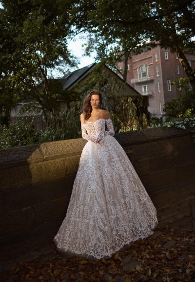 White Sequin Ball Gown With Corset Back And Detachable Sleeves by Love by Pnina Tornai