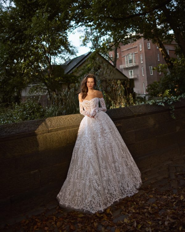 White Sequin Ball Gown With Corset Back And Detachable Sleeves by Love by Pnina Tornai - Image 1