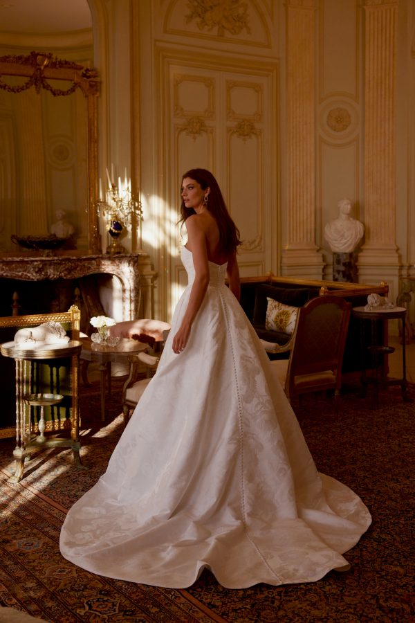 Timeless Floral Jacquard A-Line Wedding Dress With Buttons by Justin Alexander Signature - Image 2