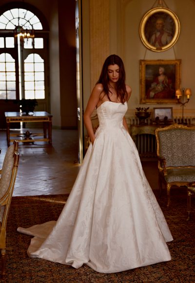 Timeless Floral Jacquard A-Line Wedding Dress With Buttons by Justin Alexander Signature