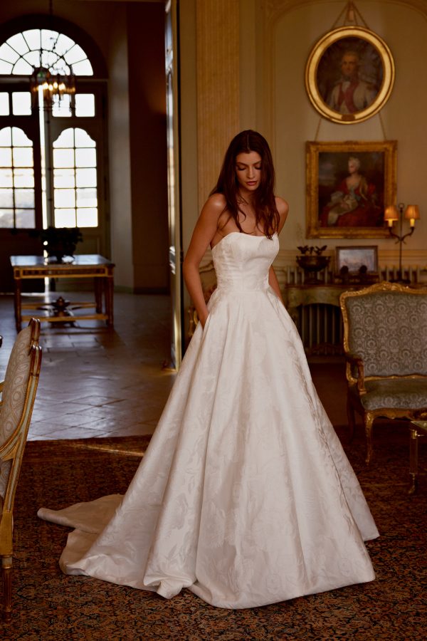 Timeless Floral Jacquard A-Line Wedding Dress With Buttons by Justin Alexander Signature - Image 1