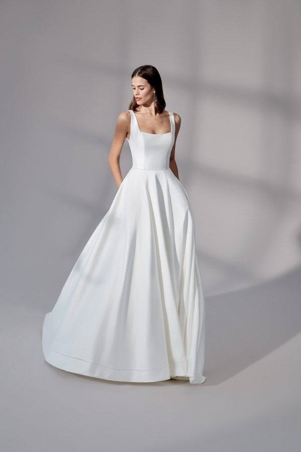 Classic And Simple Square-Neck Ball Gown With Buttons by Justin Alexander Signature - Image 1