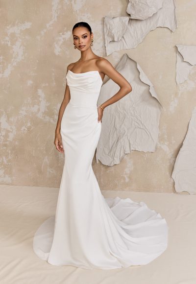 Simple Silk Charmeuse Fit-and-Flare Wedding Dress With Buttons by Justin Alexander Signature